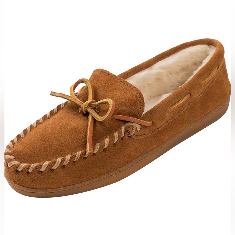 Minnetonka Women's Hardsole Pile-Lined Brown Moccasin Size 8 NWOB STYLE 3502